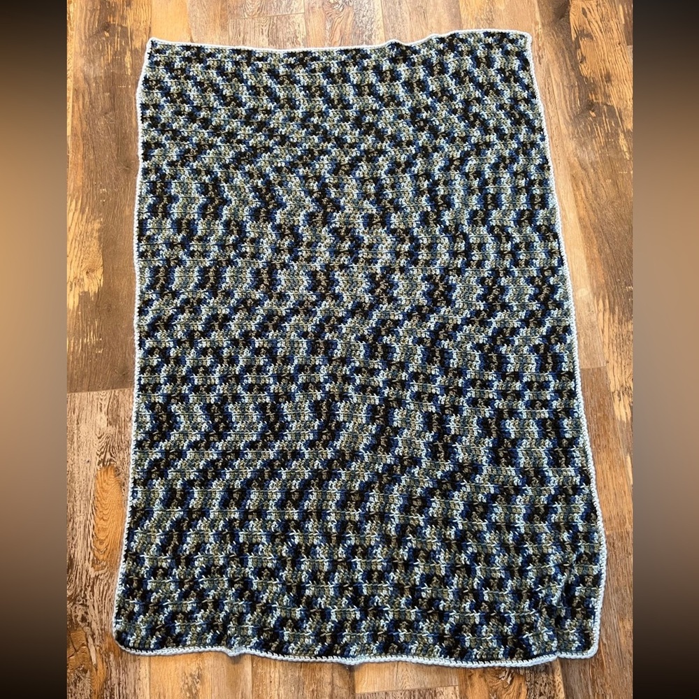 Handmade Black, Blue, & Brown Crochet Blanket